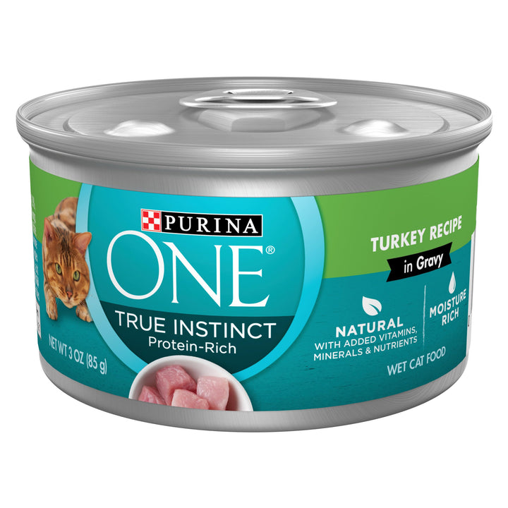 Purina ONE Natural, High Protein Wet Cat Food Variety Pack, True Instinct Turkey, Chicken and Tuna Recipes - (Pack of 2 Packs of 12) 3 oz. Cans 3 Ounce (Pack of 24)