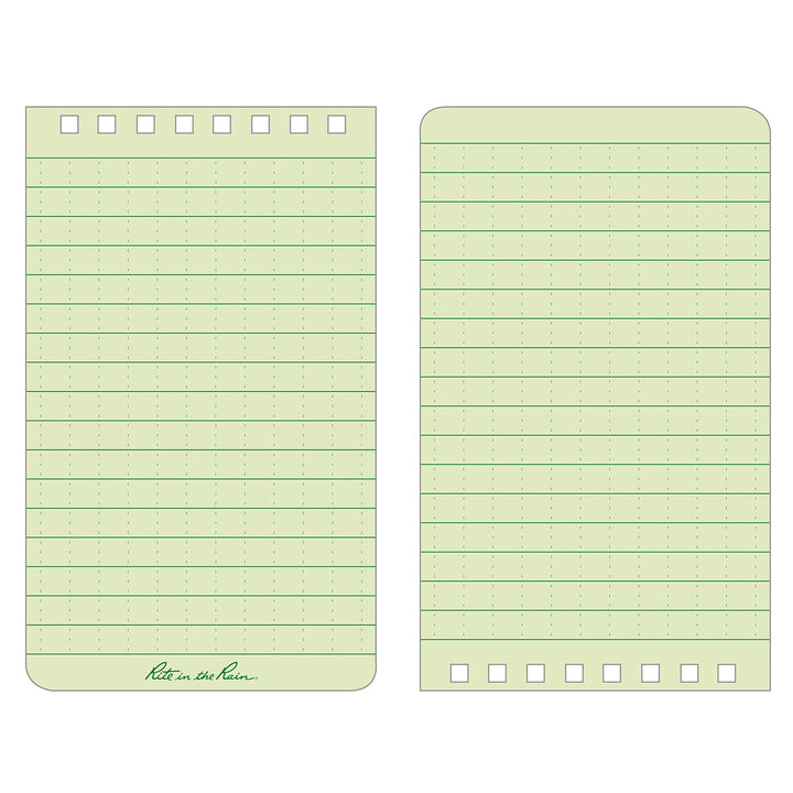 Rite in the Rain Weatherproof Top Spiral Notebook, 3" x 5", Green Cover, Universal Pattern, 6 Pack (No. 935L6)