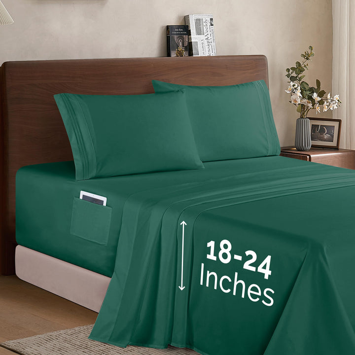 Elegant Comfort Luxury 1500 Premium Hotel Quality Microfiber 4-Piece Sheet Set - Soft, All Around Elastic 18-24 Inches Deep Fitted Sheet - Extra Deep Pocket Sheets, Full, Sage/Green Full - EXTRA DEEP Pocket