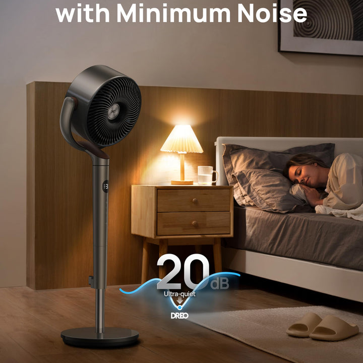 Dreo Fan for Bedroom, 120° Oscillating Standing Fan, Quiet Floor Fan with DC Motor, 82ft Pedestal Fan for Whole Room, 8 Speeds, 3 modes, 20dB, 120° Manual Vertical, 35-40" Adjustable Height, 8H Timer Standard 40inch