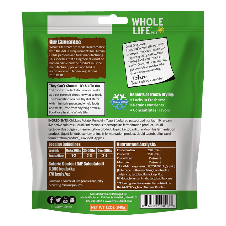 Whole Life Pet Human Grade Probiotic Dog Treats - Pumpkin & Yogurt – Easy Digestion, Firmer Stool, Sensitive Stomachs - Made in The USA 12oz