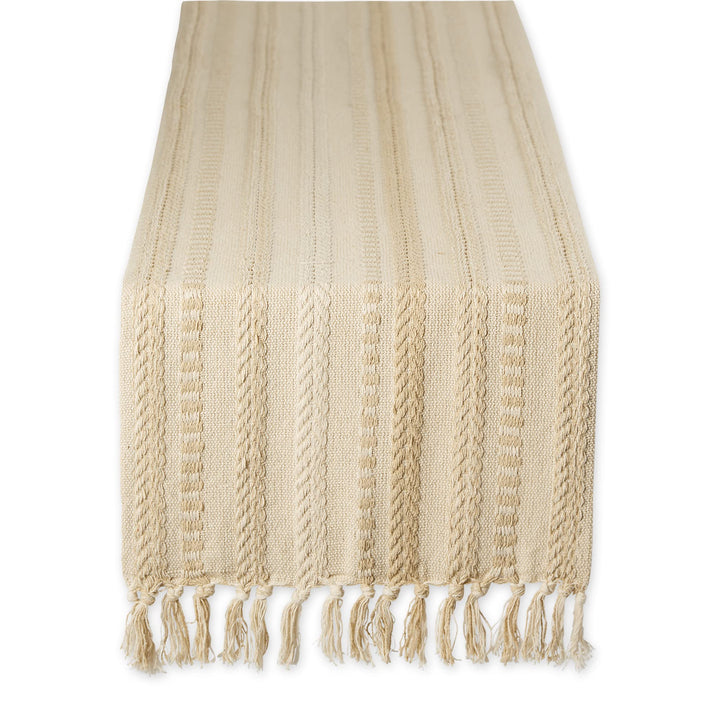 DII Farmhouse Braided Stripe Table Runner Collection, 15x108 (15x113, Fringe Included), Vintage Linen