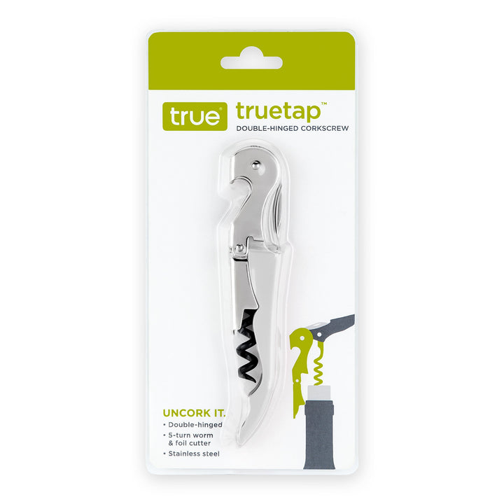 True Brands TrueTap Double Hinged Waiters Corkscrew, Top-notch Stainless Steel Opener with Foil Cutter Built to Last Wine Key Gold, Set of 1