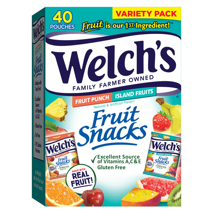 Welch's Fruit Snacks, Fruit Punch & Island Fruits Variety Pack, Perfect for School Lunches, Gluten Free, Bulk Pack, 0.8 oz Individual Single Serve Bags (Pack of 40) 0.8 Ounce (Pack of 40)