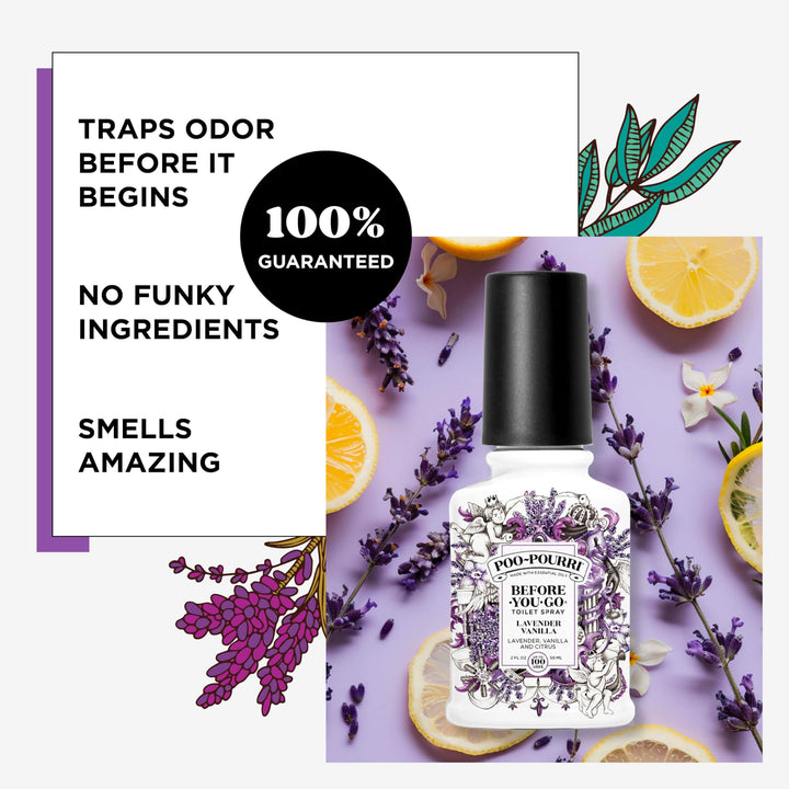 Poo-Pourri Before-You-Go Toilet Spray, Lavender Vanilla, 1 Fl Oz Pocket Travel Size - Lavender, Vanilla and Citrus 1 Fl Oz (Pack of 1)