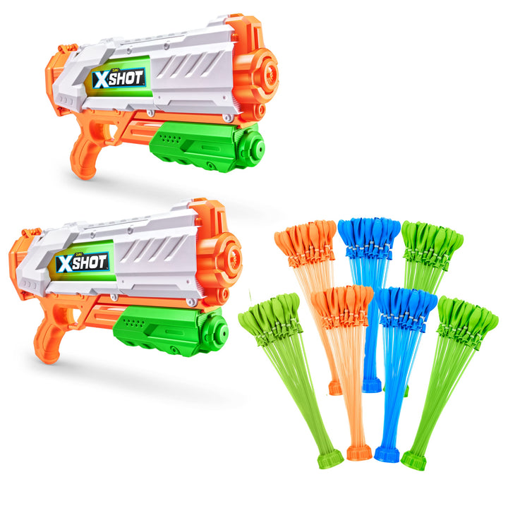 X-Shot Fast Fill Water Blaster Party Pack by ZURU - 2X Fast Fill Water Blasters 7X Stems, (210+ Self Sealing Water Balloons) Fills with Water in just 1 Second!