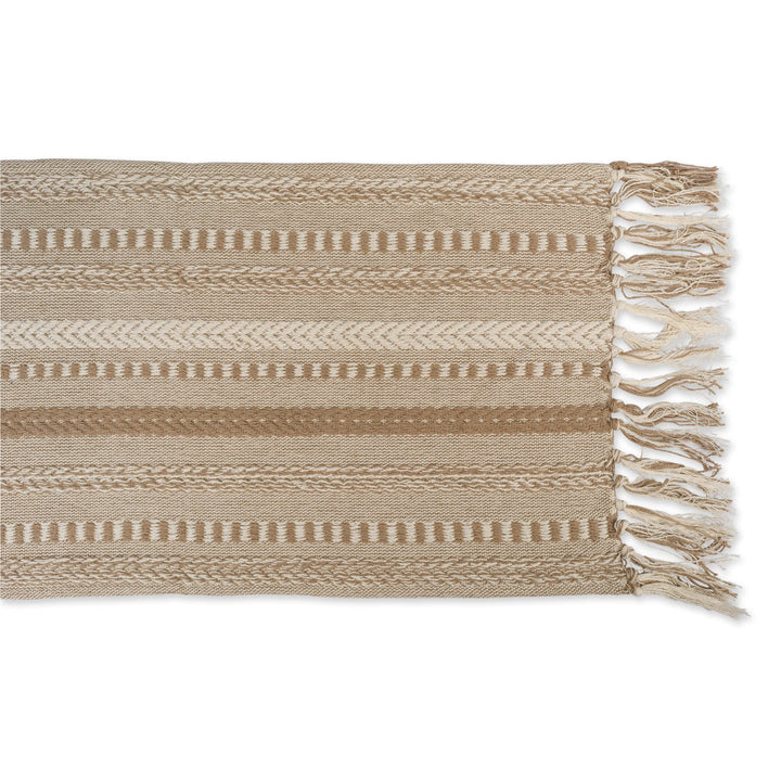 DII Farmhouse Braided Stripe Table Runner Collection, 15x108 (15x113, Fringe Included), Stone