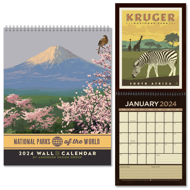 Americanflat 2024 Calendar - World National Park Calendar 2024 Artwork by Anderson Design Group - Large Wall Calendar with Monthly Format - Hanging Monthly Calendar Planner - 10x26 Inches When Open International National Park Postcards