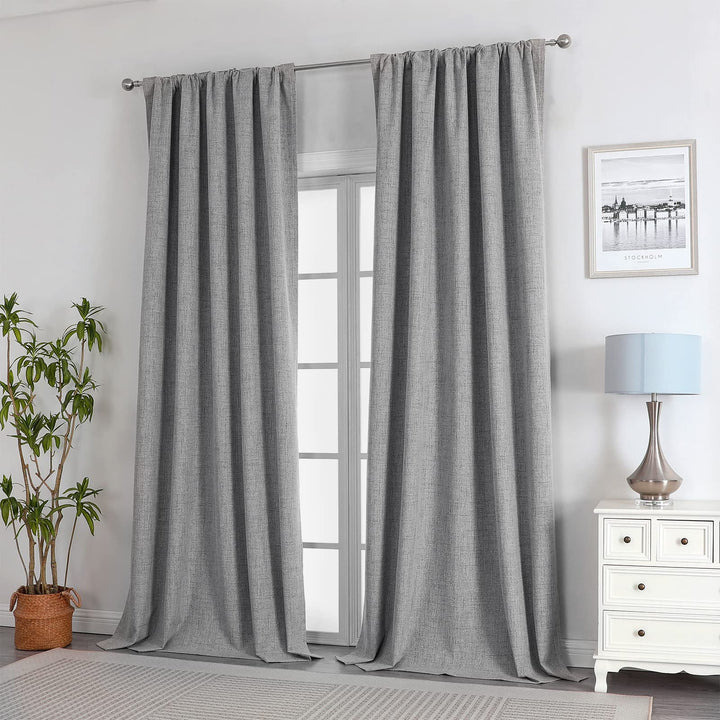 Joydeco 100% Black Out Curtains 63 inch Long 2 Panels Burg Natural Blackout Linen Drapes for Bedroom Living Room Darkening Curtain Thermal Insulated Back tab Rod Pocket(37x63 inch,Sage Green) Sage Green 37"W x 63"L (Pack of 2)