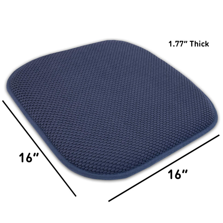 Sweet Home Collection Memory Foam Chair Cushion Honeycomb Pattern Solid Color Slip Non Skid Rubber Back Ultimate Comfort and Softness Rounded Square 16" x 16" Seat Cover,2 Pack,Navy Blue, 2 Piece Navy 2 Pack