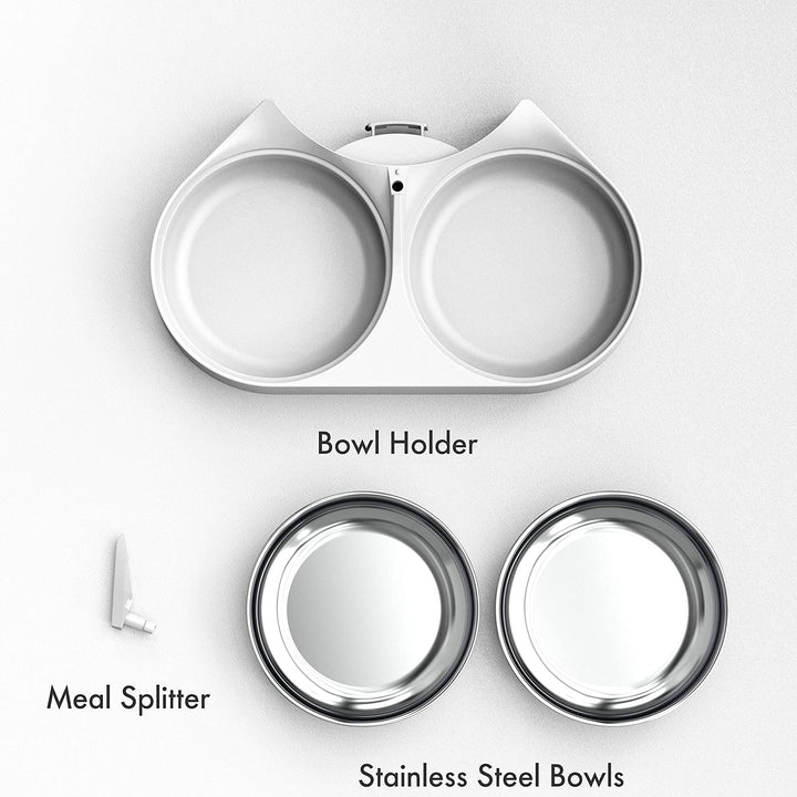 Pet Food Splitter with Stainless Steel Bowls, Automatic Cat Feeder Bowls for Two Cats or Dogs, Suitable for PETLIBRO Automatic Cat Feeder PLAF005, PLAF006, PLAF103, PLAF203, White
