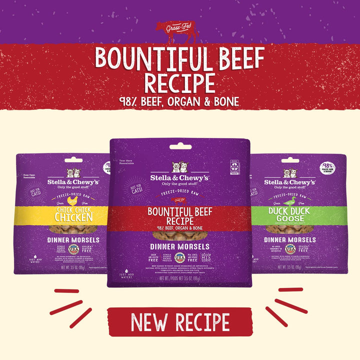 Stella & Chewy's Freeze-Dried Raw Cat Dinner Morsels – Grain Free, Protein Rich Cat & Kitten Food – Bountiful Beef Recipe – 8 oz Bag 8 Ounce (Pack of 1)