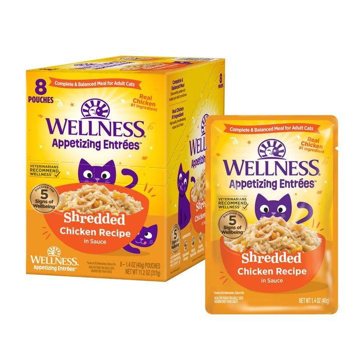 Wellness® Appetizing Entrées™ Mousse Chicken Recipe Infused with Broth Natural Wet Cat Food, 1.4 oz Pouch (Pack of 8) Chicken Mousse 1.4 Ounce (Pack of 8)