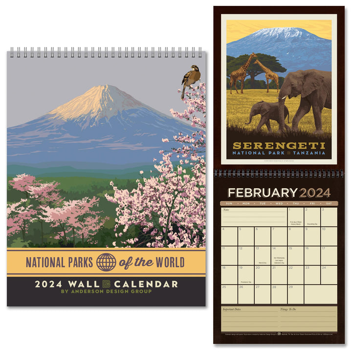 Americanflat 2024 Calendar - World National Park Calendar 2024 Artwork by Anderson Design Group - Large Wall Calendar with Monthly Format - Hanging Monthly Calendar Planner - 10x26 Inches When Open International National Park Postcards