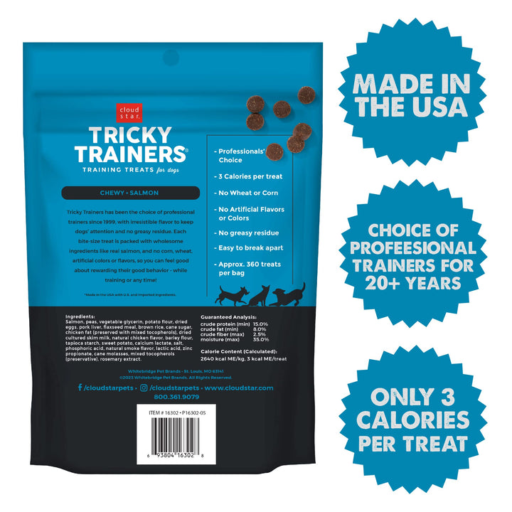 Cloud Star Tricky Trainers Soft & Chewy Dog Training Treats 14 oz Pouch, Salmon Flavor, Low Calorie Behavior Aid with 360 Treats