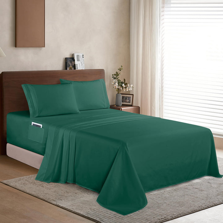 Elegant Comfort Luxury 1500 Premium Hotel Quality Microfiber 4-Piece Sheet Set - Soft, All Around Elastic 18-24 Inches Deep Fitted Sheet - Extra Deep Pocket Sheets, Full, Sage/Green Full - EXTRA DEEP Pocket