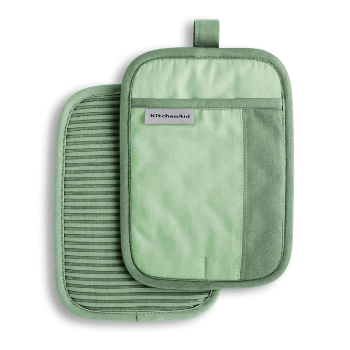 KitchenAid Beacon Two-Tone Non-Slip Pot Holder Set, Pistachio/Graphite Green, 7"x10", 2 Piece