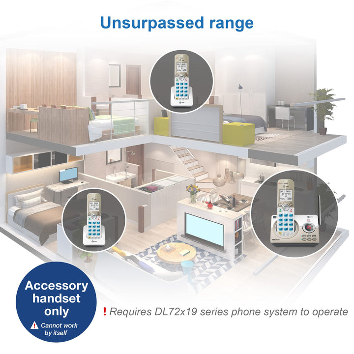 AT&T DL70019 Accessory Handset for DL72x19 Phone with Bluetooth Connect to Cell, Call Blocking, 1.8" Backlit Screen, Big Buttons, intercom, and Unsurpassed Range