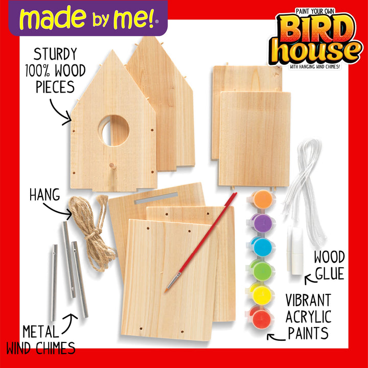 Made By Me Build & Paint Your Own Wooden Bird House, DIY Birdhouse Making For Ages 5, 6, 7, 8, 9, Arts & Crafts Painting Kit For Kids, Great Spring & Summer Craft Activity, Fun Birthday Party Idea