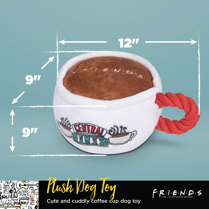 Central Perk Coffee Mug Plush Dog Toy With Rope Handle | 12-Inch Cute Squeaky Toy for All Dogs | Stuffed Dog Toys With Squeaker, Friends Memorabilia Central Perk Coffee Mug 12 Inch