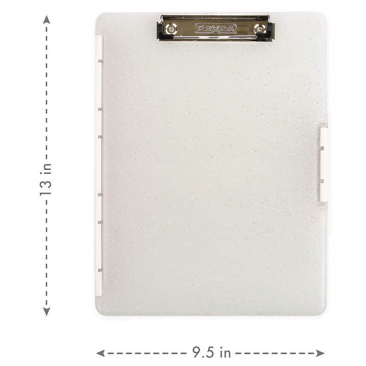 Dexas Slimcase 2 Storage Clipboard with Side Opening 12.5 x 9.5 in Natural Glitter White Binding. Organize in Style for Home, School, Work or Trades! Ideal for Teachers, Nurses, Students, Homeschool Glitter With White Clips