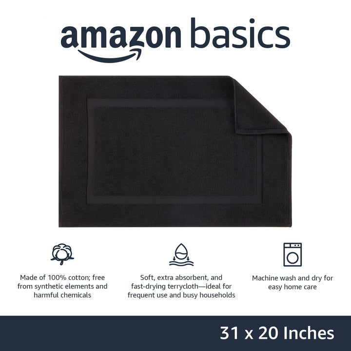 Basics Banded Bathroom Bath Rug Mat, Midnight Black, 31 inches L x 20 inches W 1-Pack