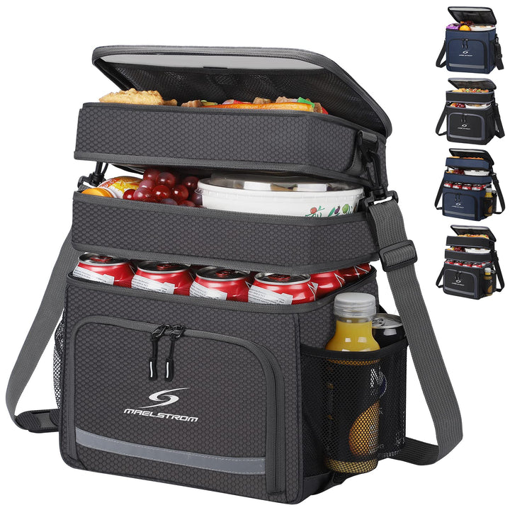 Maelstrom Lunch Box for Men,Insulated Lunch Bag Women/Men,Leakproof Lunch Cooler Bag, Lunch Tote Bag 3.Three Layer - Gray 3.Three-Layer (20L/32cans)