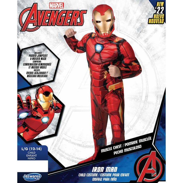 Marvel Iron Man Official Youth Halloween Costume - Premium Quality Padded Jumpsuit with Plastic Mask Medium