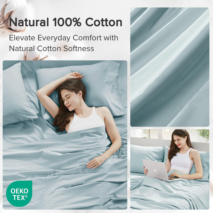 Comfort Spaces 100% Cotton Sheet Set Breathable, Lightweight, Soft with 14" Elastic Pocket Fits up to 16" Mattress, All Season Cozy Bedding, Matching Pillow Case, Queen Good Vibes 4 Piece