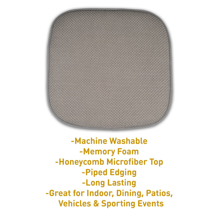 Sweet Home Collection Memory Foam Chair Cushion Honeycomb Pattern Solid Color Slip Non Skid Rubber Back Ultimate Comfort and Softness Rounded Square 16" x 16" Seat Cover, 2 Pack, Silver