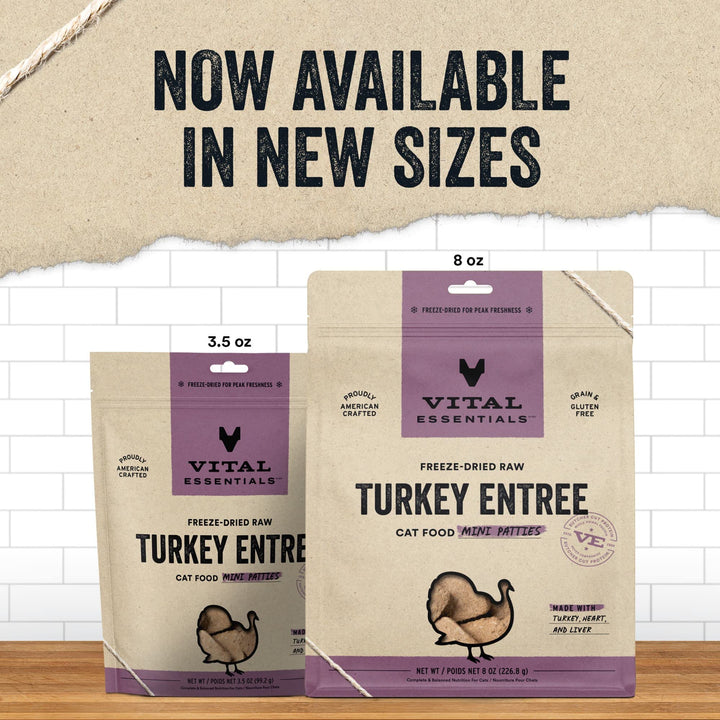 Vital Essentials Freeze Dried Raw Cat Food, Turkey Mini Patties Entree, 3.5 oz