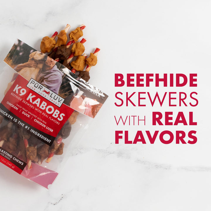 Dog Treats, K9 Kabobs for Dogs Made with Real Chicken and Duck, 12 Ounces, Healthy, Easily Digestible, Long-Lasting, High Protein Dog Treat, Satisfies Dog's Urge to Chew Chicken / Duck Kabob