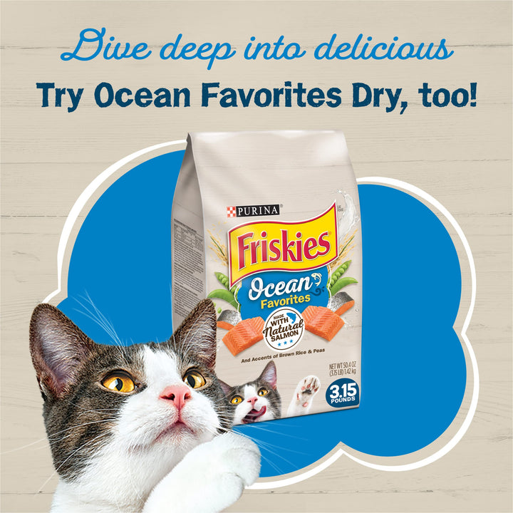 Purina Friskies Ocean Favorites Wet Cat Food Pate and Meaty Bits Variety Pack With Salmon and Tuna - (Pack of 24) 5.5 oz. Cans