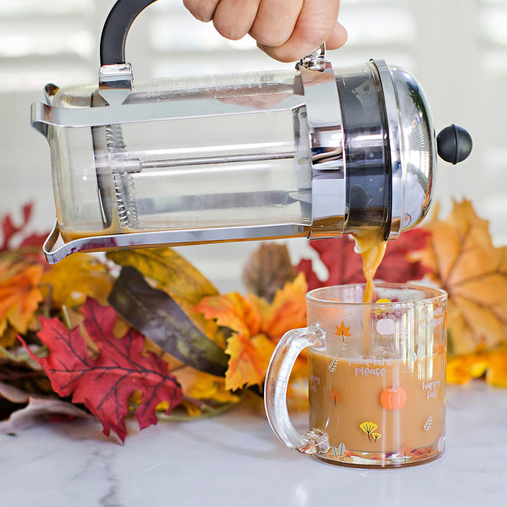 Pearhead Glass Harvest Mug, Halloween Home Décor, Coffee And Tea Glass Mug, Fall Drinkware Accessories, Seasonal Mug, 12 oz.