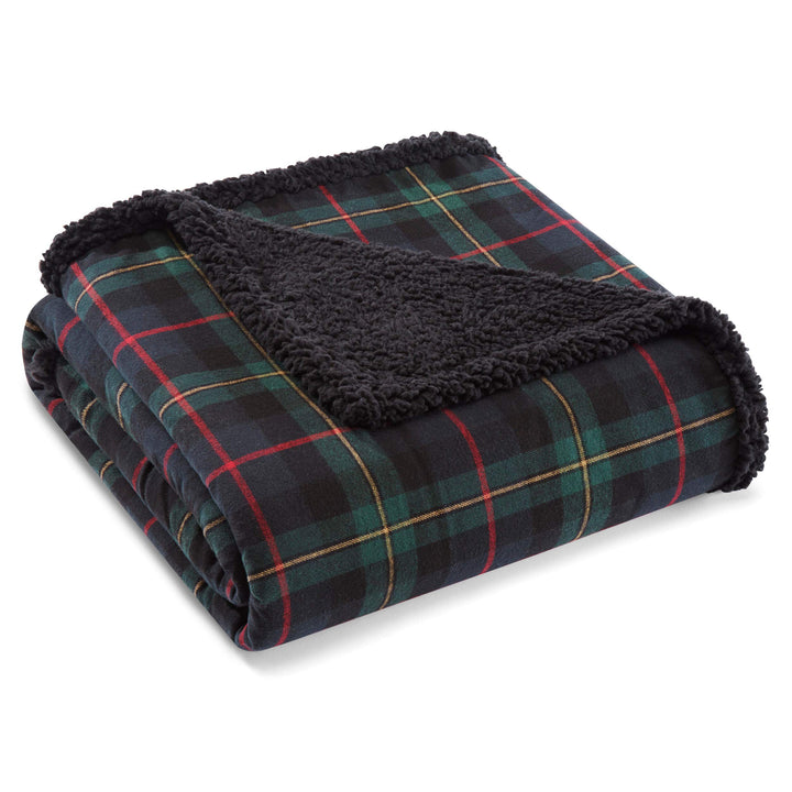 Eddie Bauer - Throw Blanket, Super Soft Reversible Cotton Flannel Sherpa Bedding, Ideal Christmas & White Elephant Gifts, Cozy Plaid Throw Blankets for Couch (Winslow Charcoal, Throw) Winslow Charcoal/Red