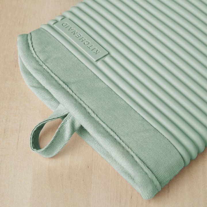 KitchenAid Ribbed Soft Silicone Oven Mitt Set, Pistachio, 7.5"x13", 2 Count Pistachio Green