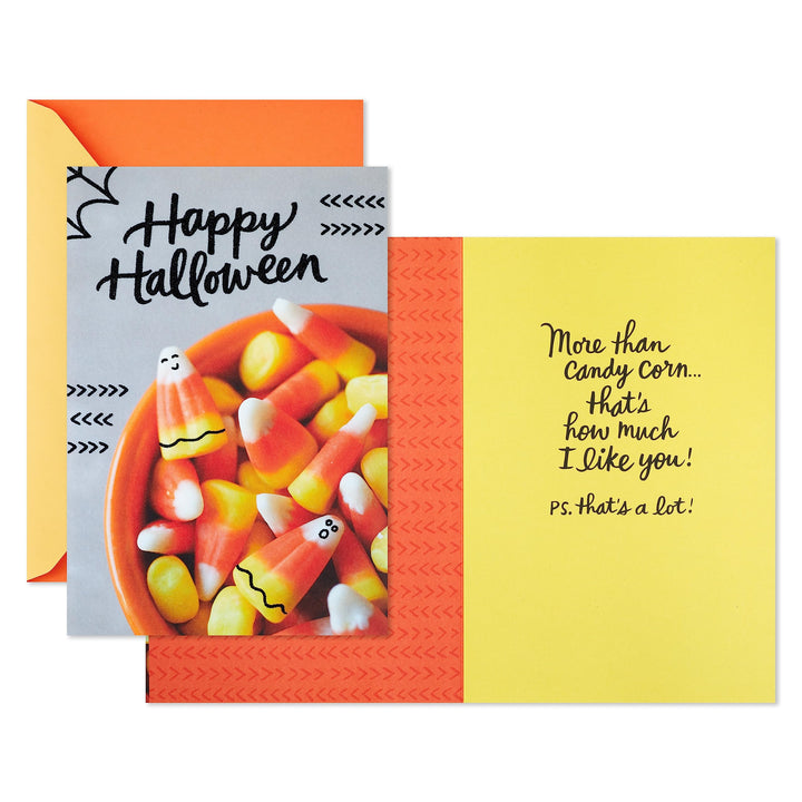 Hallmark Pack of Halloween Cards (3 Cards with Envelopes, Sweet Treats) Candy Corn, Caramel Apples, Cupcakes Sweet Halloween Treats, 3 Cards