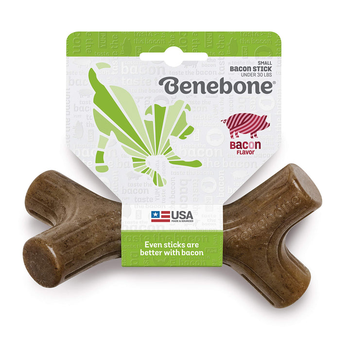 Benebone Bacon Stick Real Wood Durable Dog Chew Toy, Made in USA, Small REAL Bacon 1 Count (Pack of 1)