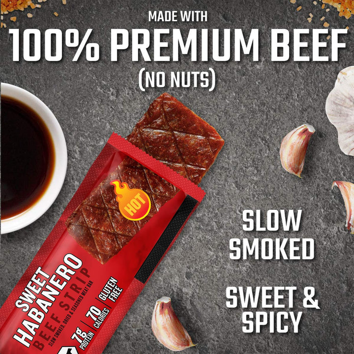 Jack Link's Protein Bars, Sweet Habanero, 12 Count - 7g of Protein and 80 Calories Per Jerky Bar, Made with Premium Beef, No added MSG - Keto Friendly and Gluten Free Snacks