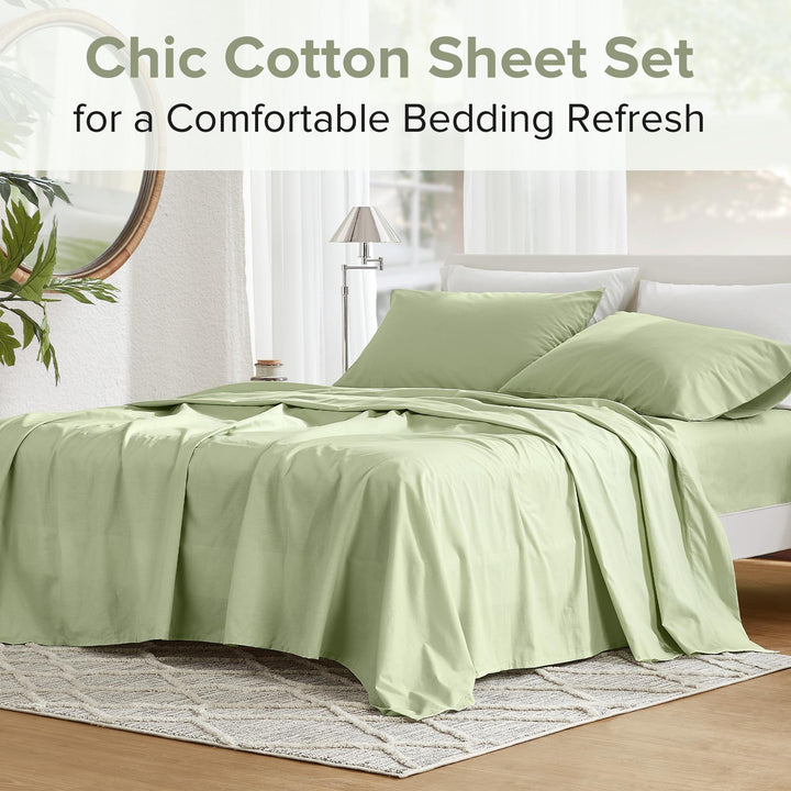 Comfort Spaces 100% Cotton Sheet Set Breathable, Lightweight, Soft with 14" Elastic Pocket Fits up to 16" Mattress, All Season Cozy Bedding, Matching Pillow Case, Queen Good Vibes 4 Piece