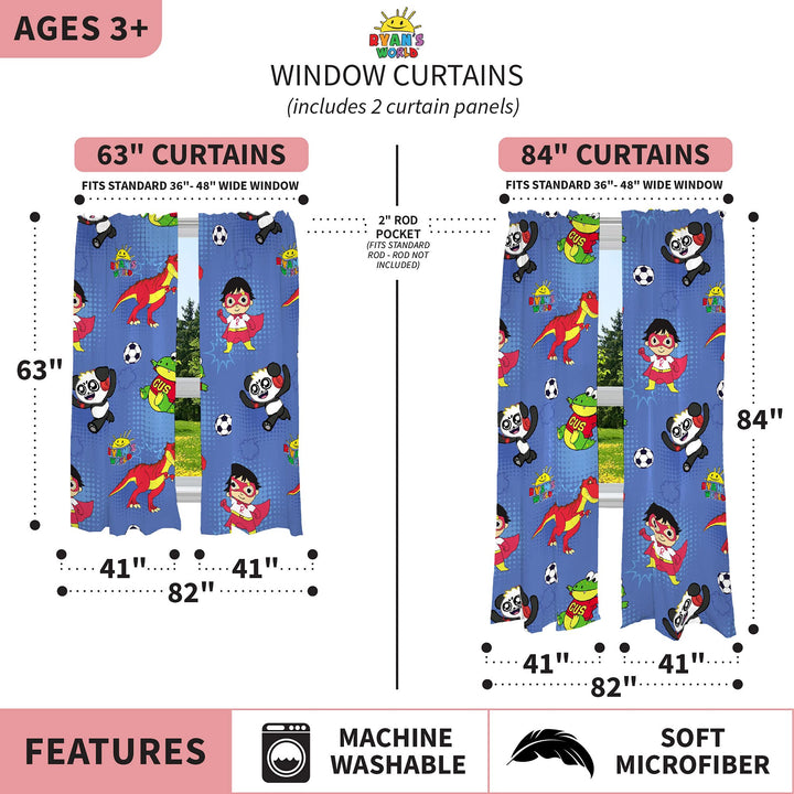 Franco Kids Room Window Curtains Drapes Set, 82 in x 63 in, Ryan's World