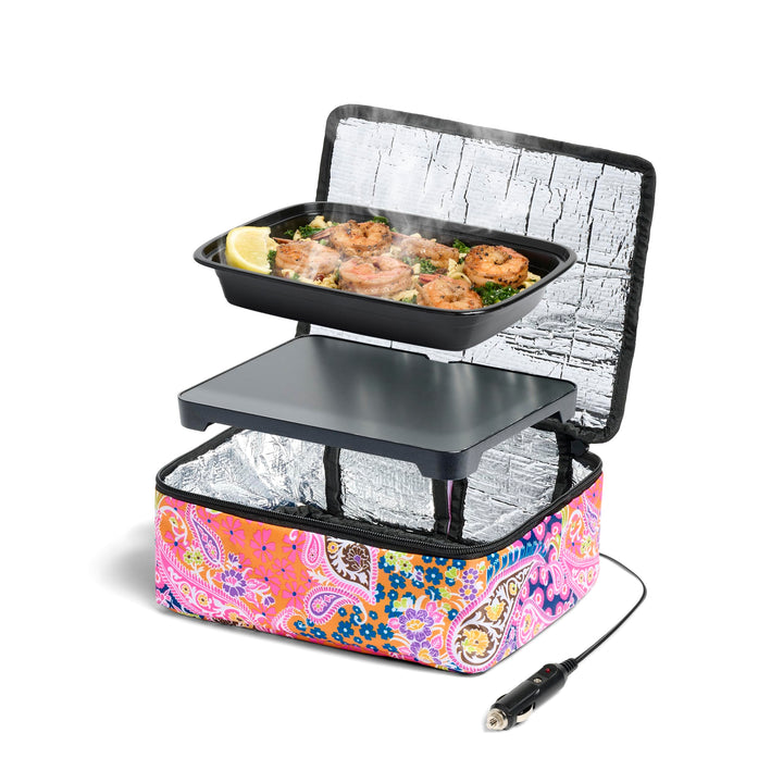 HOTLOGIC Mini Portable Electric Lunch Box Food Heater - Innovative Food Warmer and Heated Lunch Box for Adults Car/Home - Easily Cook, Reheat, and Keep Your Food Warm - Paisley (12V)