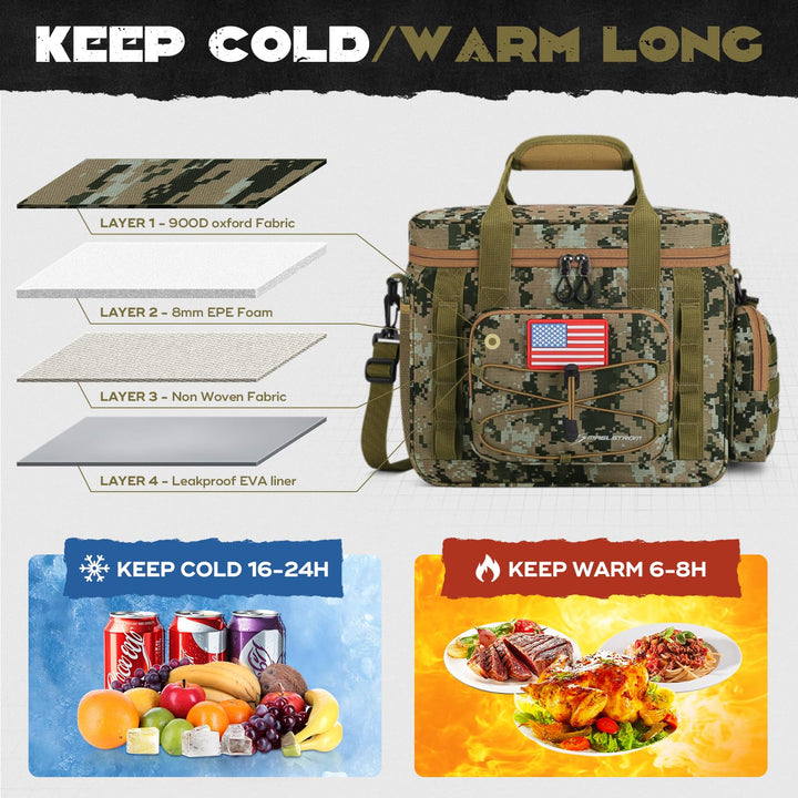 Maelstrom Large Tactical Lunch Box for Men,Insulated Lunch Bag, Leakproof Soft Cooler Bags with Detachable MOLLE Bag,Durable Lunch Tote for Adult Women Work,Picnic,30 Cans/20 L, Camouflage 20L