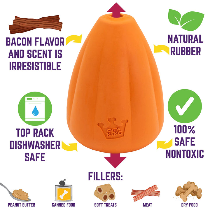 Chew King Premium Treat Dog Toy, Extremely Durable Natural Rubber Toy, Bacon Flavored Dog Toy, Orange, X-Large X-Large Bacon Flavored - 1 Pack