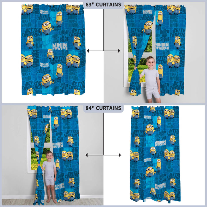 Minions: The Rise Of Gru, Kids Room Window Curtains Drapes Set, 82 In X 84 In, By Franco Despicable Me Minions