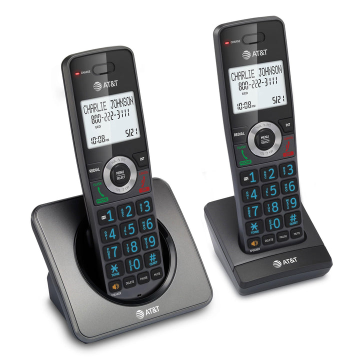 AT&T GL2101-2 DECT 6.0 2-Handset Cordless Home Phone with Call Block, Caller ID, Full-Duplex Handset Speakerphone, 2" White Backlit Display, Lighted Keypad (Graphite & Black) 2 Handset Graphite