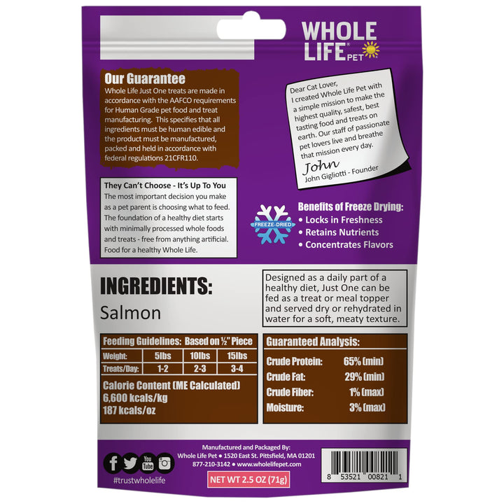 Whole Life Pet Just One Salmon - Cat Treat Or Topper - Human Grade, Freeze Dried, One Ingredient - Protein Rich, Grain Free, Made in The USA