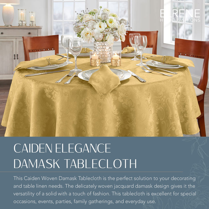 Elrene Home Fashions Caiden Elegance Damask Fabric Tablecloth, 90" Round, Gold Tablecloth (1)