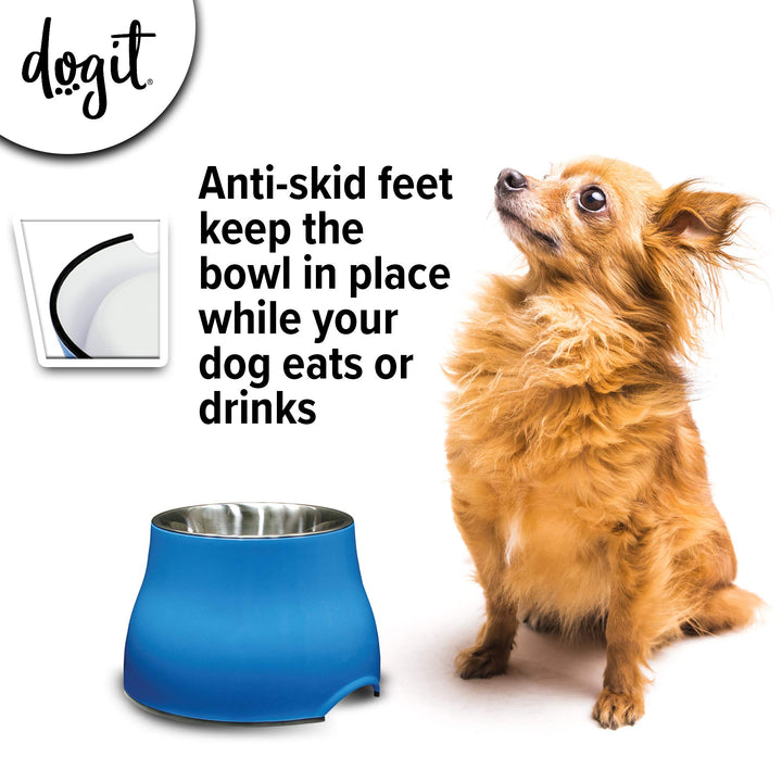 Dogit Elevated Dog Bowl, Stainless Steel Dog Food and Water Bowl for Small Dogs, Blue, 73743