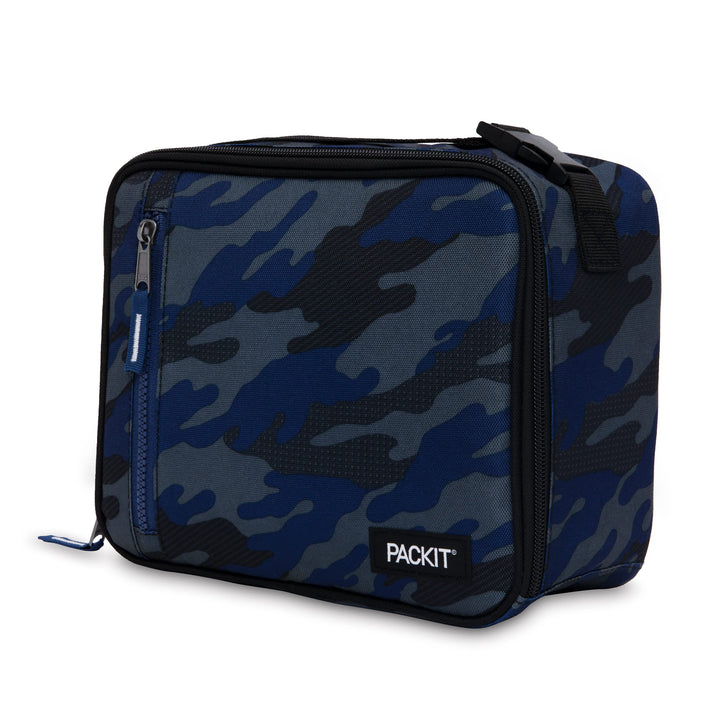 PackIt Freezable Classic Lunch Box, Sporty Camo Charcoal Navy, Built with EcoFreeze Technology, Collapsible, Reusable, Zip Closure With Zip Front Pocket and Buckle Handle, Desgined for Lunches Sporty Camo Navy